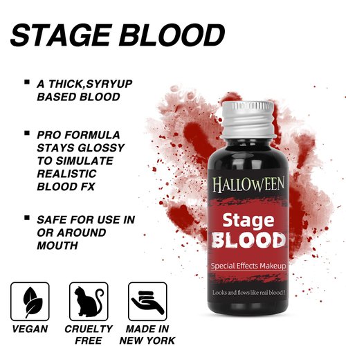 Halloween Stage Fake Blood, Edible Fake Blood Realistic Effect Sticky Blood Makeup for Eyes Drips Teeth Mouth Nose Bleeds for Performance, Halloween, Face Paint, Costumes, & Zombie Sfx Makeup