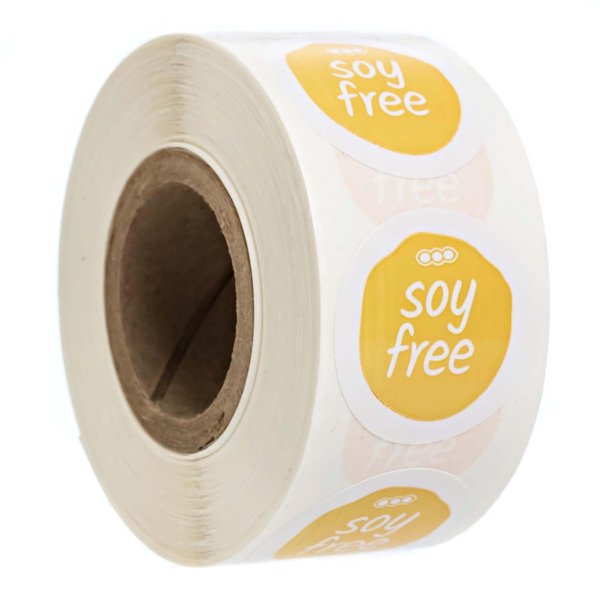Yellow Soy Free Stickers / 500 Small 1" White Gloss Circle Labels/Chic Matte Gold No Soy Food Safety Seals with Modern Aesthetic/Made in The USA