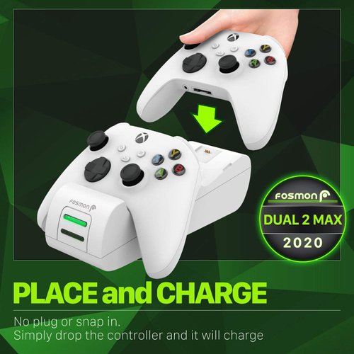 Fosmon Dual 2 Max Charger with 2X 5280mWh Rechargeable Battery Compatible with Xbox Series X/S/One/One X/One S Elite, (Place and Charge) Two High Speed Charging Docking Station - White