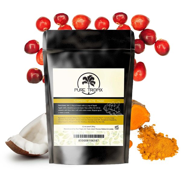 Pure Tropix Turmeric Acne Mask |100% Pure Organic Wild Turmeric Powder For Face | Brightening & Exfoliating Mask with Kalonite Clay & Tea Tree Oil | Acne Treatment & Dark Spots Remover (80g)