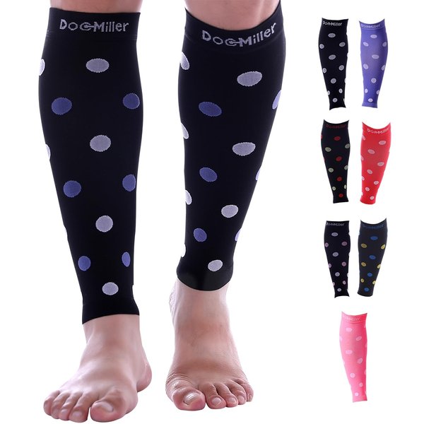 Doc Miller Calf Compression Sleeve Men & Women 20-30mmHg Polka Dots Shin Splints, Varicose Vein & Calf Pain Relief