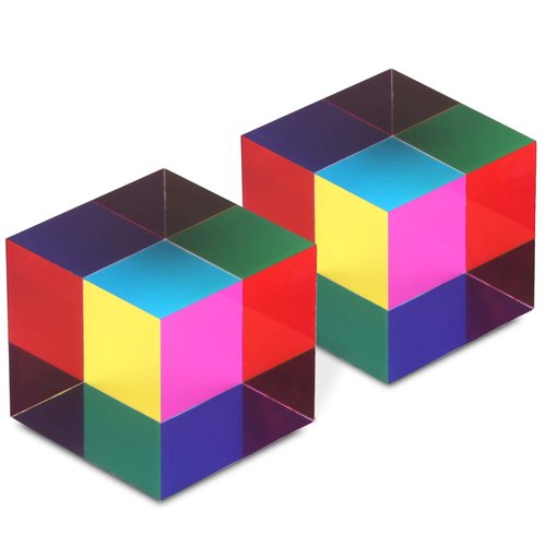 ZhuoChiMall CMY Mixing Color Cube, 40mm (1.57 inch) Acrylic CMYcube Prism for Desktop Decoration, Science Learning Toys Educational Gifts for Kids, 2 Pack