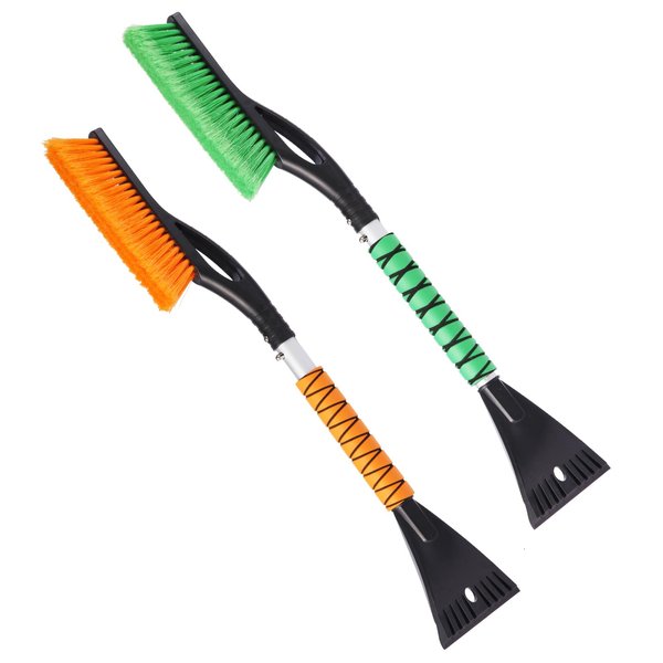 2 Pack Car Snow Brush with Ice Scrapers, 27 Inch Snow Remover for Car Windshield and Door, Detachable Ice Shovel Tool with Ergonomic Foam Grip, Winter Accessories for Car