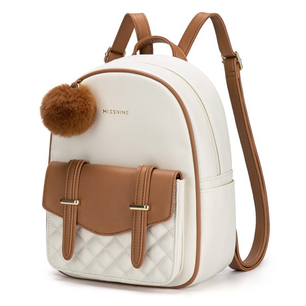 Missnine Mini Backpack for Women Cute Small Backpack Purse With Pompom PU Leather Bookbag Small Casual Daypacks For Ladies