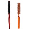 Small Round Brush for Blow Drying, 2 PCS Mini Quiff Roller Brushes Portable Curling Brush Travel Round Brush with Wooden Handle and Nylon Bristles Styling Hair Brush for Curling, Short Hair,Thin Hair