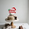 1 PCS Glitter Merry Birthday Cake Topper Assembled Holly Leaves and Berries Santa Claus Beard Cake Pick Decorations for Merry Christmas Theme Baby Shower Kids Birthday Party Supplies Red