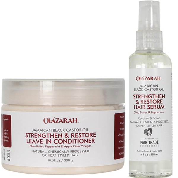 OLAZARAH Jamaican Black Castor Oil Strengthen Leave-in Conditioner & Restore Hair Serum (Set) - Promotes Hair Growth & Scalp Health – 13 Fl. oz