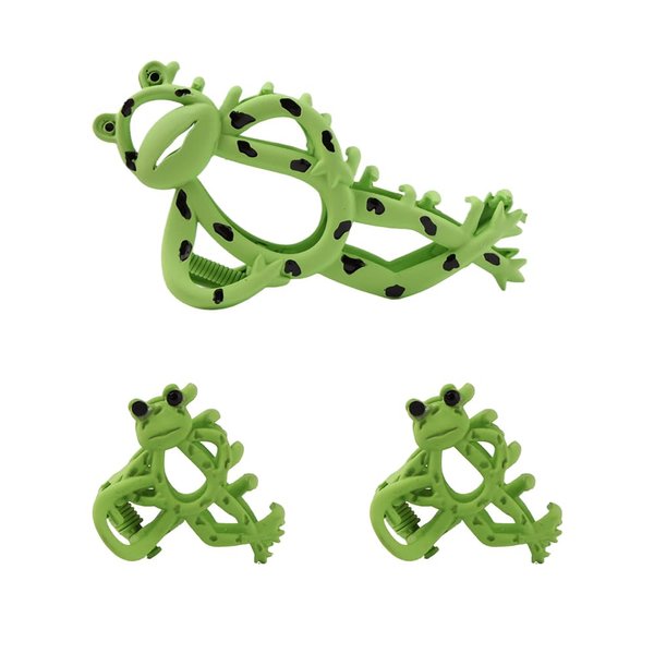 Ximimark 2pcs Green Frog Shark Clips Set Medium Cute Cartoon Animal Hollow Out Metal Grab Clips Back Head Funky Ponytail Hair Claw Clips