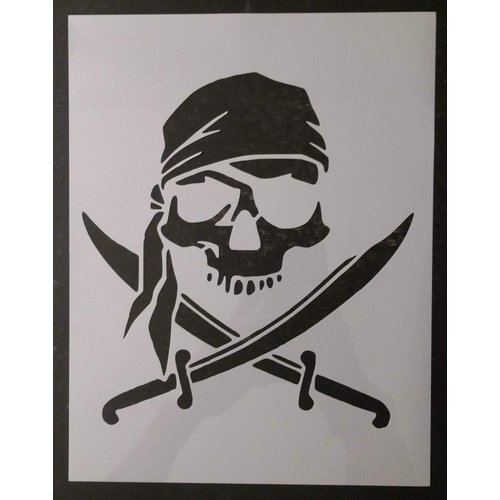 Reusable Sturdy Stencil Pirate Skull Patch Flag Bandana 8.5" x 11" Cut Stencil Sheet (not Paper) Arts and Crafts Material Scrapbooking for Airbrush Painting Drawing