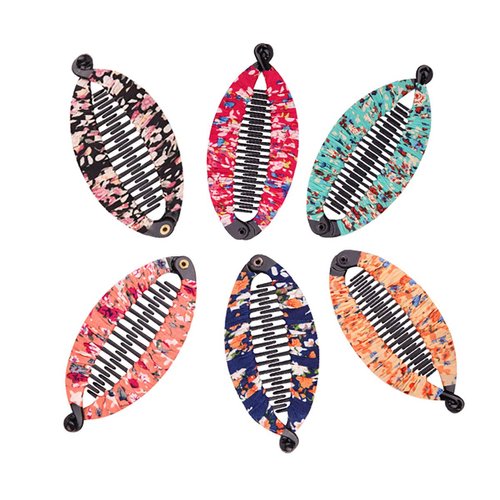 Fodattm Set of 6 Bohemia Style Wrapped Cloth Banana Hair Clip Hair Comb Hair Jaw Clips Plastic Fish Shape Hair Claw Hairgrip Hair Clincher for Women (Small)