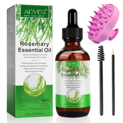 Rosemary Oil for Hair Growth, 100% Organic Pure Natural Rosemary Essential Oil with Scalp Massager for Improves Blood Circulation, Body Massage, Nourishes The Scalp, Reduce Hair Loss 2.02 fl.oz
