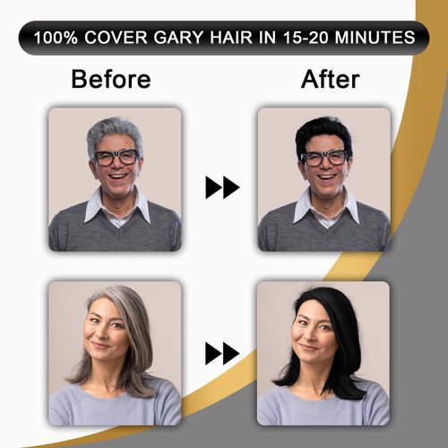 AUSTINE DEXE Black Hair Dye Shampoo for Gray Hair Coverage,Hair Color Shampoo for Men/Women,3 in 1-100% Grey Cover,Permanent Hair Shampoo,Herbal Ingredients and Ammonia Free,400ML(14 Fl oz)