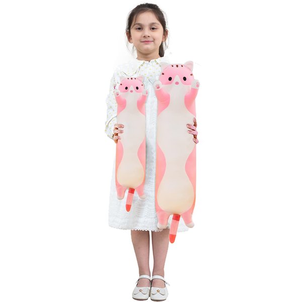 Giant Cat Pillow Plush Cartoon Kitty Sleeping Hugging Pillow, Cuddly Soft Long Kitten Body Pillow Doll Cat Cushion Toy for Kids Girlfriend (Pink, 70cm/27.55inch)
