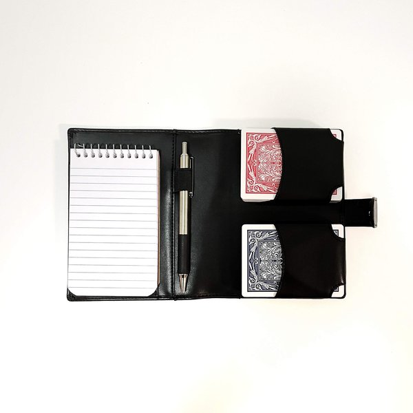 Playing Card Case - Fits Two Decks - Vegan Leather - Space for Pen and Notepad - Poker Case (Black)