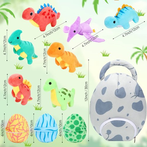 Zhanmai 11 Pcs Dinosaur Stuffed Animal Small Dino Plush Toy and Egg Bag Set Cute Stuffed Dinosaur Animals Plush Toys Soft Dinosaur Stuff Animals for Easter Birthday Dinosaur Themed Party Decoration