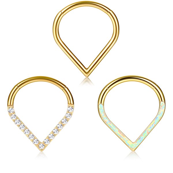 Dochais 3Pcs Septum Rings 16G Hinged Septum Clicker Ring Gold Septum Rings 316L Surgical Steel Hypoallergenic Daith Cartilage Earring Conch Helix Rook Tragus Septum Piercing Jewelry