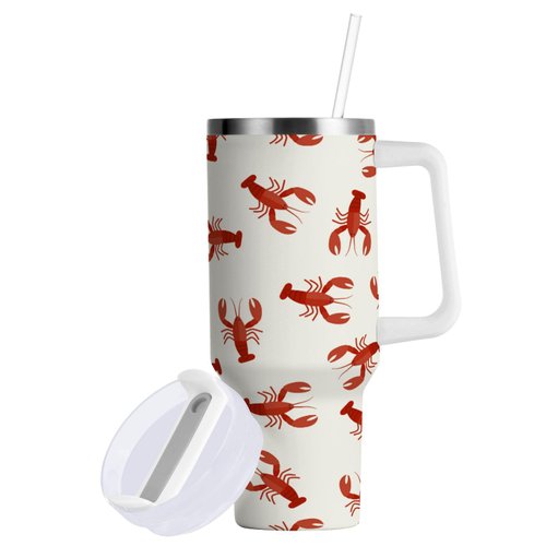 Boccsty Crawfish Red Lobsters Insulated Tumblers Reusable Stainless Steel Tumbler 40 oz Cup Coffee Travel Mug Water Bottle with Handle & Flip Straw for Home Office Car