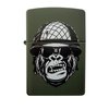Zippo Custom Lighter - Gorilla Soldier with Army Helmet - Regular Green Matte - Gifts for Him, for Her, for Husband, for Wife, for Them, for Men, for Women