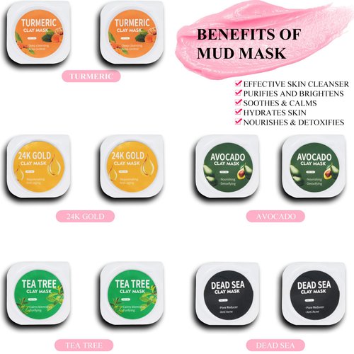 Aaenouicfs 20 Pods Clay Facial Mask Set - Green Tea,Turmeric, Dead Sea Mud,Rose, 24K Gold，Eggplant,Avocado，Mud Mask Deep Pore Cleansing Acne Blackhead Removal,Men & Women Face Mask Skin Care.
