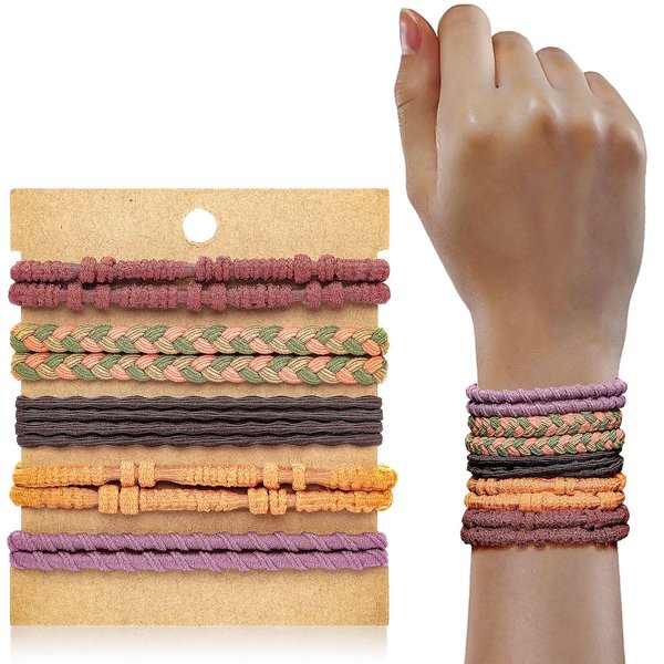 KANPRINCESS Boho Hair Ties For Girls, Bracelet Hair Ties For Women, Hair Tie Bracelet, Elastic Hair Ties, Hair Bands For Ponytails, Ponytail Holder For Daily Life, Sport, Cooking, Working (10pcs)