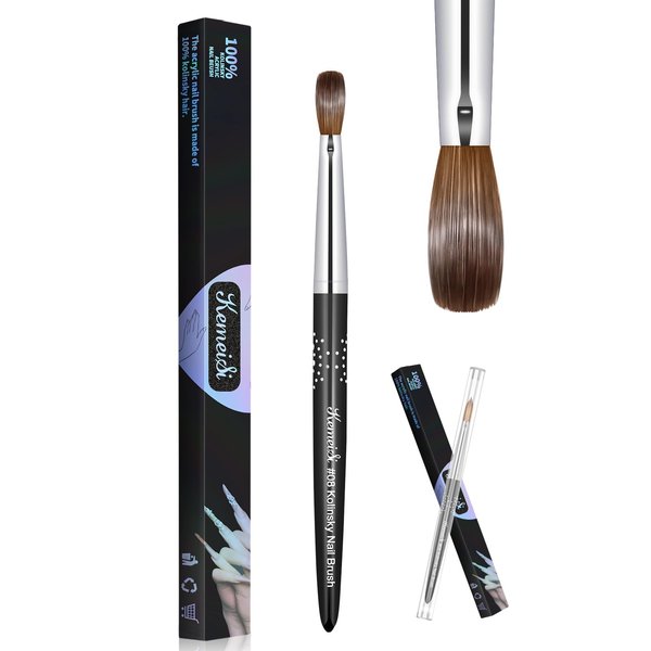KEMEISI Acrylic Nail Brush Size #08, 100% Pure Kolinsky Nail Art Brushes for Acrylic Application, Sturdy Handle Oval Shaped Acrylic Powder Nail Design Tools for Professional Manicure DIY