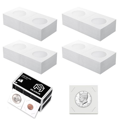 MUDOR Upgraded Premium Coin Flips for Half Dollars, 200 Pack Cardboard Coin Holder, Mylar Coin Flips 2x2, Paper Coin Holders