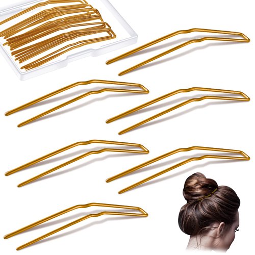 24 Pcs U Shaped Hair Pins Ballet Bobby Pins U Pin Hair Styling Pins Bobby Pins for Updo with Storage Box Metal U Bun Hair Forks for Women Girls Thick Thin Long Curly Hair(Gold, 3 Inch)