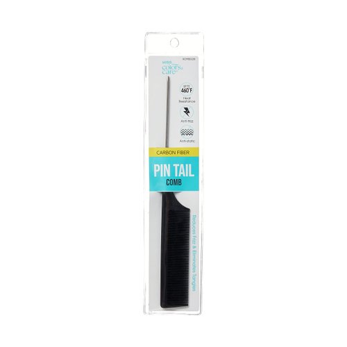 KISS Colors & Care Carbon Fiber Pin Tail Comb For Combing, Detangling, Teasing, Styling, Hair Parting - Anti Static & Heat Resistant For All Hair Types - Professional Quality Black