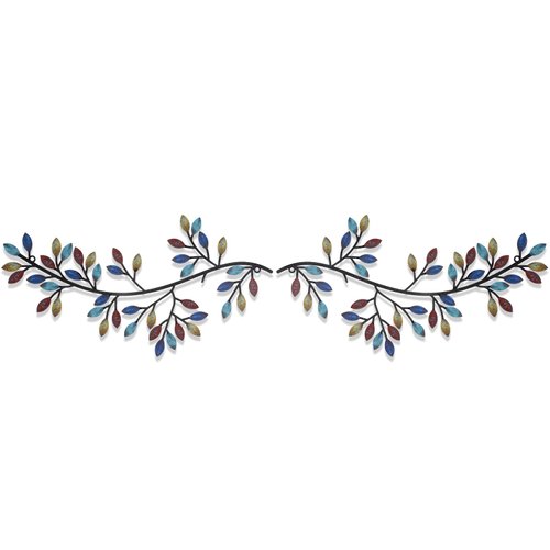 Hotop 2 Pieces Metal Tree Leaf Wall Decor Vine Olive Branch Leaf Wall Art Wrought Iron Scroll Sculptures Above The Bed, Living Room, Outdoor Decoration (Bright Color)