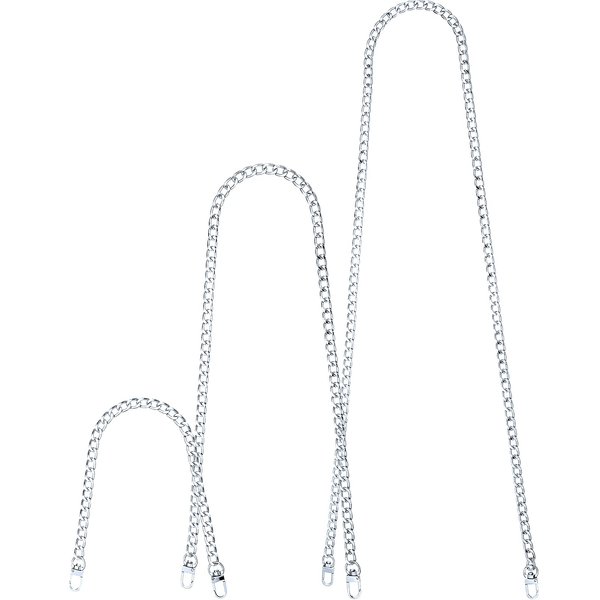 Waydress Replacement Purse Chain Strap Flat Chains Iron Bag Chains Shoulder Straps Purse Link Chains, with Metal Slide Hook Buckles for DIY Handbags Craft, 47.2'' 31.5'' 15.7'' (Silver, Classic Style)