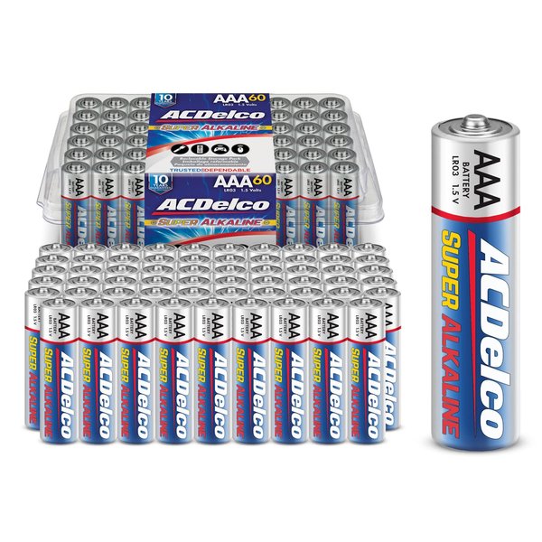 ACDelco 60-Count AAA Batteries, Maximum Power Super Alkaline Battery, 10-Year Shelf Life, Recloseable Packaging