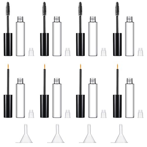 12 Pieces 10 ml Empty Mascara Tubes Eyelash Serum Tubes and Eyeliner Tubes Set Includes 4 Eyelash Cream Container Bottle, 4 Liquid Eyeliner Mascara Container, 4 Funnels for Castor Oil DIY Mascara