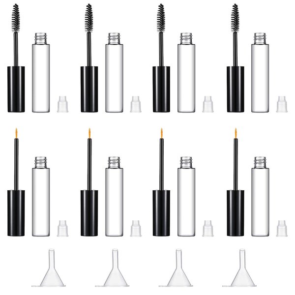 12 Pieces 10 ml Empty Mascara Tubes Eyelash Serum Tubes and Eyeliner Tubes Set Includes 4 Eyelash Cream Container Bottle, 4 Liquid Eyeliner Mascara Container, 4 Funnels for Castor Oil DIY Mascara