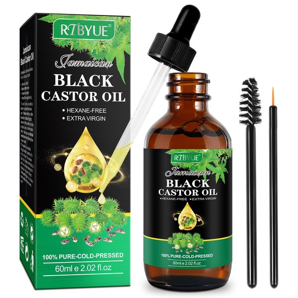 FUKEVY Jamaican Black Castor Oil,Organic Castor Oil for Hair Growth,Body Message Castor Oil -Essential Oil for for Eyelashes, Eyebrows Growth, Skin Moisturizer (60ml)