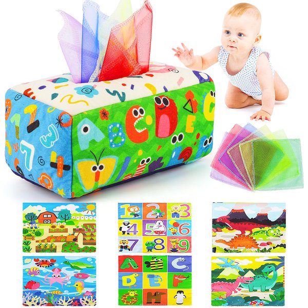 URMYWO Baby Toys 6-12 Months, Baby Tissue Box Toy, Montessori Toys for Babies, Toys for 1 Year Old Boy Girl, Soft Crinkle Sensory Toys for Infant Toddlers, Stocking Stuffers, Baby Boy Girl Gifts