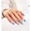 Artquee 24pcs French Blue Ballerina Diamond Long Glossy Coffin Fake Nails Press on Nail False Tips Manicure for Women and Girls