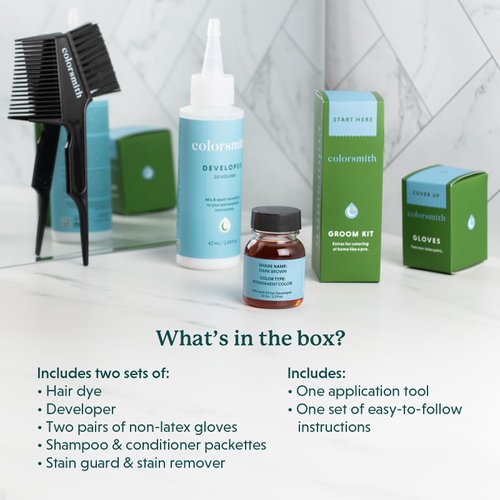 Colorsmith Hair & Beard Color for Full Gray Coverage 2 pack - Dark Brown - Ammonia-Free Complete Men’s At-home Beard & Hair Dye Kit, Professional-grade Permanent Hair Color (4.0)