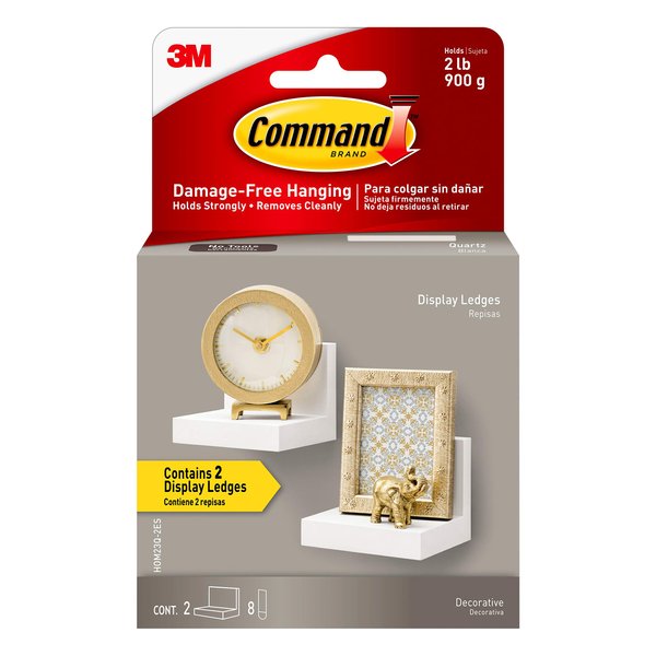 Command Display Ledges, Holds up to 2 lb, Quartz, 2 Ledges with 8 Medium Command Strips, Damage Free Hanging Floating Shelf with Adhesive Strips, Personalize Living Room, Bedroom, Kids Room or Office