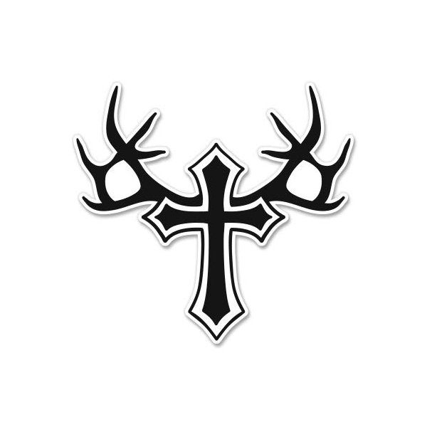 GT Graphics Cross with Antlers - 12" Vinyl Sticker Waterproof Decal