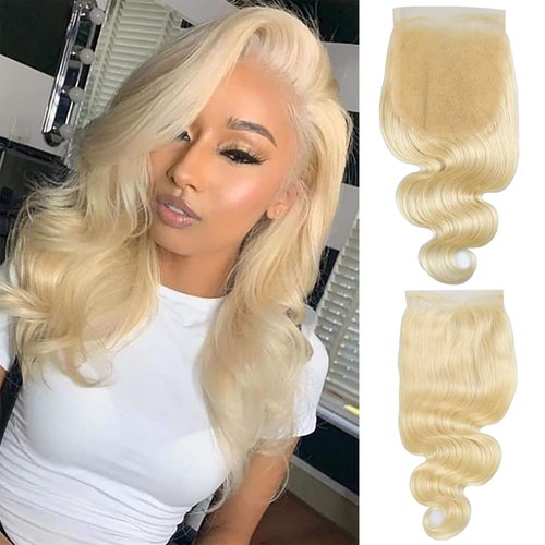 613 Blonde Hair 6x6 Lace Closure Body Wave Brazilian Virgin Hair with Baby Hair Human Hair Extensions (20'')