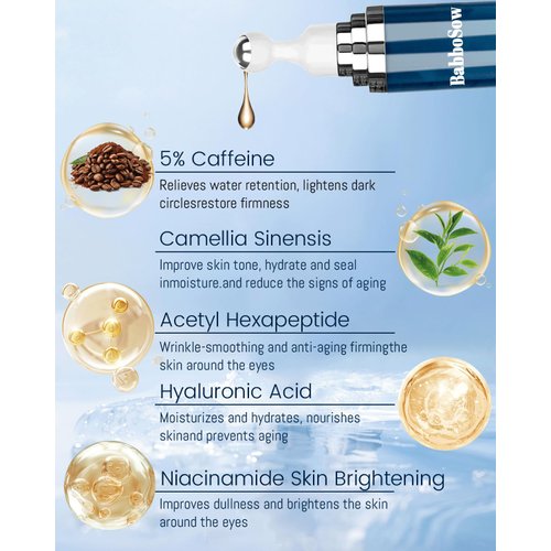 360° Massage Ball Eye Roller Cream with 5% Caffeine Eye Serum-Reduce Wrinkles and Fine Lines, 24K Gold Eye Masks Treatment (20pcs)-Rejuvenating Treatment for Dark Circles, Puffy Eyes, Dual Care (Blue)