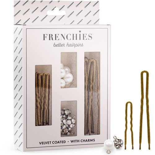 Frenchies Velvet Coated Extra Soft French Twist Hair Pins with 6 Pearls, 6 Crystals, French Hair Pins for Buns, Wedding Updo Hairstyles, Hair Extensions + Wigs, 20 Count (10Lrg, 10Small), Blond