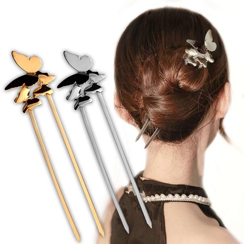 YFKEJI 2 PCS Hair Pins for Women, U Shaped Hair Pins, Hair Fork, Metal French Hair Pins for Women, French Pins for Thick Hair, Metal Hair Pin for All Hair Types, Gold & Silver(B#)