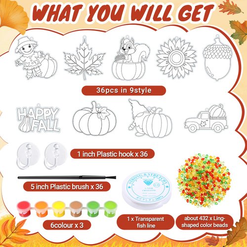 Pasimy 36 Sets Fall Suncatchers Craft Kits Thanksgiving DIY Paint Window Hanging Ornaments Decorations Make Your Own Autumn Activities Arts Project Party Favors Gifts for Classroom Home(Harvest)