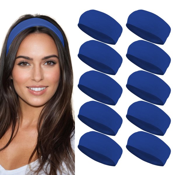 Styla Hair Headbands for Women Stretch Fashion Headbands 10 Pack Non-Slip Head Wraps Great for Spa, Sports, Yoga, Pilates, Running, Gym Headband, Workouts - Blue