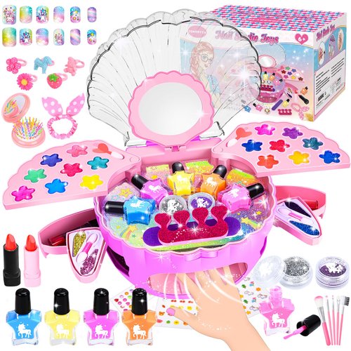 JONRRYIN Kids Nail Polish Set for Girls, Nail Kit for Girls Ages 6-12, Kids Makeup Kit for Girl, Kids Nail Art Salon Set with Nail Dryer, Girl Stuff for Spa Manicures Birthday Christmas Gifts(Pink)