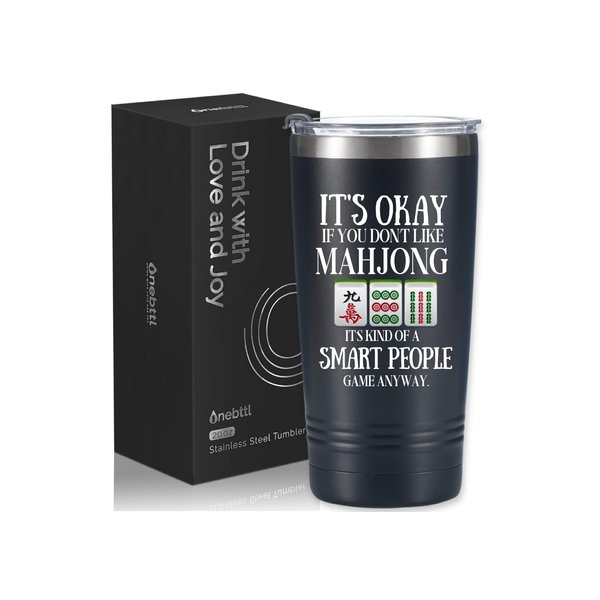 Onebttl Mahjong Gifts for Women/Men, Funny Gifts for Mahjong Lovers, 20oz (590ml) Insulated Stainless Steel Mah Jongg Gifts, Mahjongg Cup, Birthday Gifts, Christmas Gifts -Black - Smart People Game