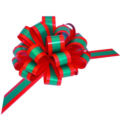 Red Green Striped Christmas Bows - 8" Wide, Set of 6, Xmas Pull Bows for Presents, Gift Baskets, Wreath, Swag, Garland, Winter Holiday Decor, Classroom, Office, Decoration