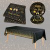 Rainmae New Years Party Supplies, 2025 Black and Gold New Years Disposable Tableware, Including Dinner Plates, Dessert Plates, Napkins, Cups Tablecloth for New Years Eve Party Supplies Decor Serves 20
