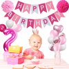 Sweet 2nd Birthday Decorations for Baby Girl, Pink and White 2 Happy Birthday Balloons，2nd Birthday Party Supplies for Daughter Her Kids Including Pink Happy Birthday Banner, Pink Number 2 Foil